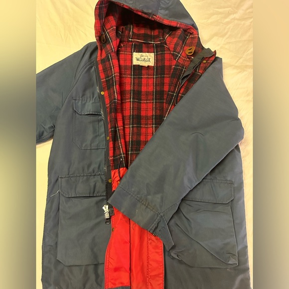 Vintage Woolrich Jacket Mens Large Blue Wool Flannel Lined Parka Chore Coat - Picture 1 of 5